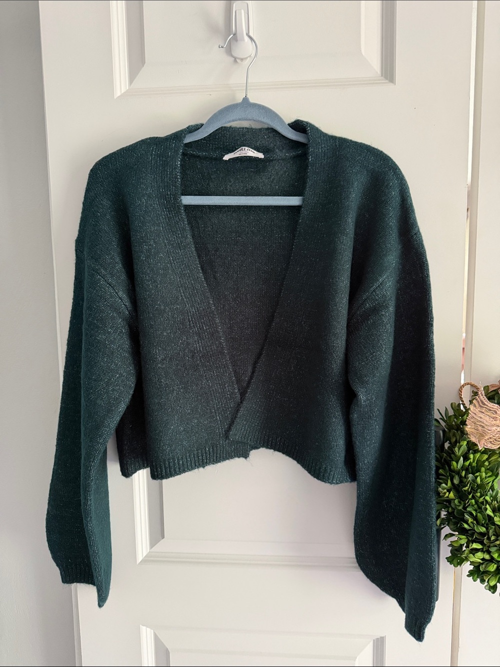 Peacock V-Neck Cropped Women’s Sweater with bell sleeves